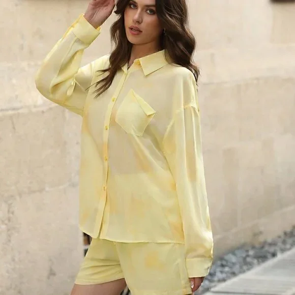 Yellow Boho Womens Shirt & Shorts Set - Picture 3 of 5